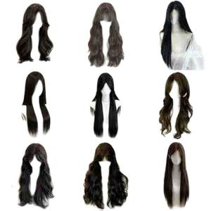 วิกผมตรงยาวแบรนด์ในประเทศ พร้อมผมม้าปัดข้าง ทำจากเส้นใยทนความร้อนสูง ปิดคลุมทั้งศีรษะ ด้านหน้าเป็นผ้าลูกไม้โปร่งใส - Product Image 1