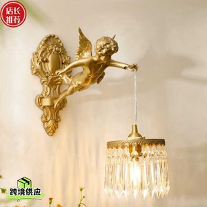 French Style All Copper Angel Wall Lamp Crystal Shade Led E14 <b>Switch</b> Control For Living Room Bedroom Study Hallway - Product Image 1