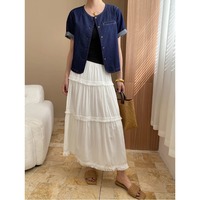 Chemise en jean décontractée bleu vintage à manches courtes avec surpiqûres Ming tendance