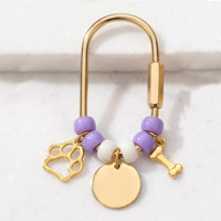 Porte-clés mousqueton rond doré, breloque creuse en forme de patte de chien, pendentif commémoratif pour animal de compagnie, gravable sur mesure, pour sac à dos