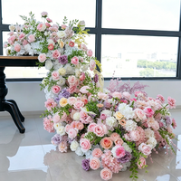 Chemin de table en cascade pour événements de mariage, décoration de table, rangée de fleurs artificielles en soie rose