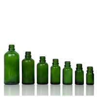 Bouteilles d'huile essentielle en verre de couleur verte, capacité de 5 ml à 100 ml, forme plate avec bouchon à vis, mini compte-gouttes pour sérums de soin de la peau