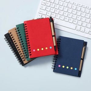 Personalized 4.5\" X 5.5\" Spiral Notebook Kraft Paper Cover Sticky <b>Notes</b> Colored Tabs Promotional Wholesale Gift for Pen Users - Product Image 2