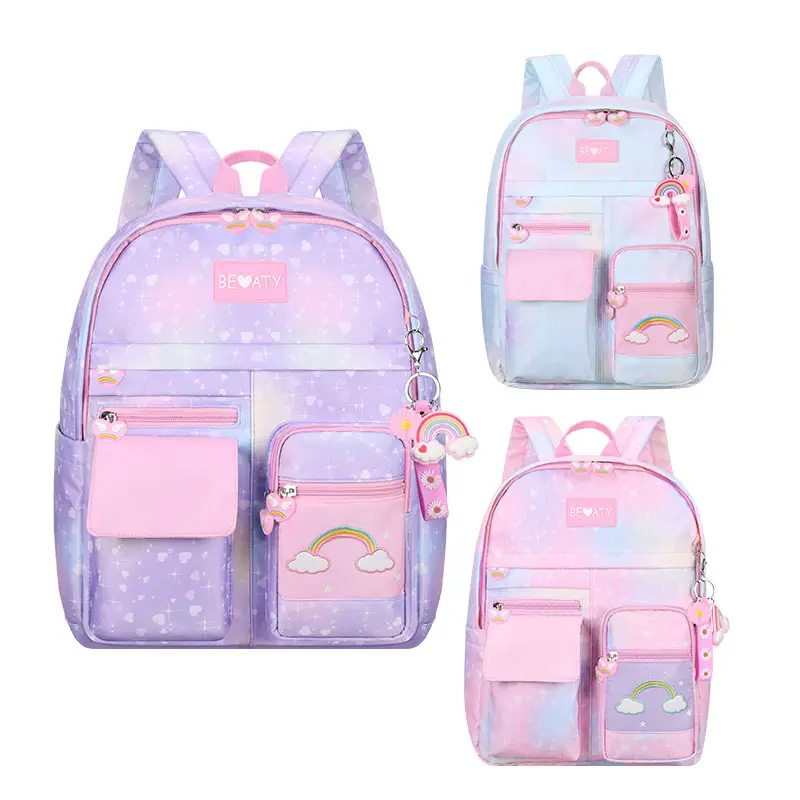 Bag student school bag backpack schoolbag children light backpack girl 1-3-6 grade school light pink school bag