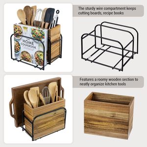 Wood And Iron Cutlery Storage Box 7.4x6.3x6.1 Inch With Compartments For Kitchen Organizers - Product Image 5