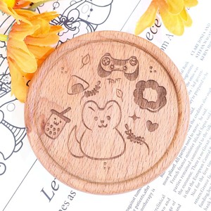 Customized Eco-friendly Waterproof Wooden Coaster with Silk Screen Printed Round Pattern Logo for Business Promotions Gift Use