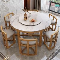 Ensemble de table et chaises de salle à manger en bois massif avec plateau en marbre rond, design moderne et luxueux, 6 à 8 places, meubles de salle à manger et de cuisine, designs gain de place