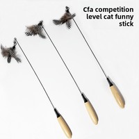 YR J-103 Baguette de chat en bois massif avec corde, longue perche, plumes et clochette, têtes interchangeables, jouets souris et oiseaux, parfait pour les animaux de compagnie