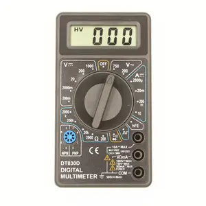 DT-830D Mini Digital Multimeter with Buzzer Overload protection Safety Voltage Ampere Ohm Tester Probe DC AC LCD Black