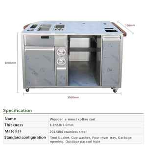 Chariot à café mobile en acier inoxydable avec accoudoirs en bois, station de bar, station à café portable commerciale pour café - Product Image 2