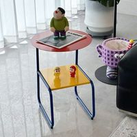 Table d'appoint à deux niveaux de style nordique, petite table d'angle de salon, étagère de rangement créative pour chambre à coucher Table basse ronde simple et moderne