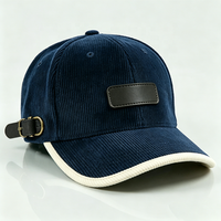 Casquette de baseball personnalisée en velours côtelé avec patch en cuir et visière en corde, style vintage premium, unisexe, vente en gros, avec sangle à boucle