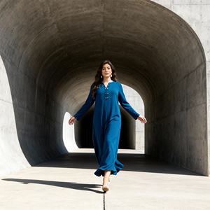 Robe Abaya élégante à manches longues en polyester de couleur unie pour femmes musulmanes avec design personnalisé Fournisseur en gros - Product Image 2