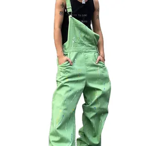 Kualitas tinggi produsen Y2K gaya longgar Denim dicuci motif Jeans overall pria