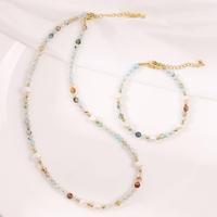 Ensemble collier et bracelet en perles d'amazonite fraîches printemps-été, bijoux décontractés et élégants pour le quotidien
