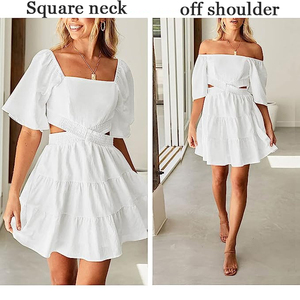 Robe d'été décontractée pour <span class=keywords><strong>femme</strong></span> à col carré, manches courtes, taille élastique croisée et découpes 2026 - Product Image 4