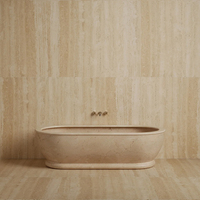 Baignoire ovale en marbre massif Kumusi Furniture Verde Alpi, contemporaine et luxueuse, avec drain, pour usage intérieur
