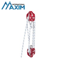 MAXIM 32kN Poulie d'escalade en aluminium thermolaqué rouge avec plaque latérale, double poulie pour escalade en plein air, tyrolienne et chariot de sauvetage
