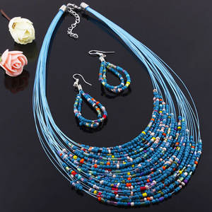 Kalung dan Anting Manik-Manik Kaca Wanita Tribal Afrika Selatan, Ghana, Nigeria, 20 Lapis, Grosir - Product Image 6