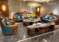 Ensemble de meubles sculptés en ébène pour salon, canapé en cuir de luxe, sectionnels et causeuses