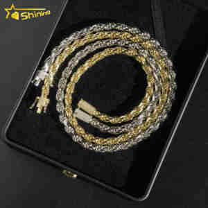 Chaîne Corde Mode Haute Joaillerie 6mm Hip Hop Luxe Argent Sterling 925 Haute Qualité Plaqué <span class=keywords><strong>Or</strong></span> 18 carats Personnalisé pour Hommes - Product Image 5