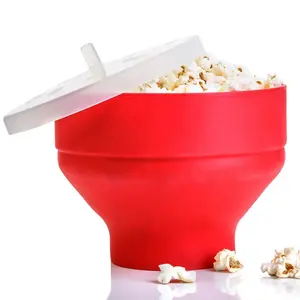 Custom Grote Gevouwen Magnetron Popcorn Emmer Siliconen Popcorn Kom Met Cover