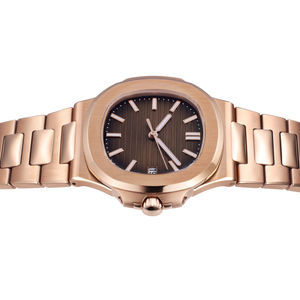 Reloj Mecánico de Lujo en Oro Rosa con Brazalete Metálico Integrado, Esfera con Rayas Horizontales, Elegante Reloj de Pulsera para Uso Diario y de Negocios - Product Image 4