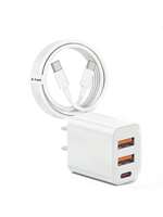 Charger Blok 20W dan Kabel Data 3-Port PD USB C & USB A, Charger Dinding Tipe C Kompatibel untuk iPhone 12-16 Pro Max