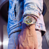 Montre automatique squelette tourbillon Bonest Gatti à lunette arc-en-ciel, boîtier transparent, verre saphir lumineux, étanche 3 ATM, modèle BG7002 – Meilleure vente
