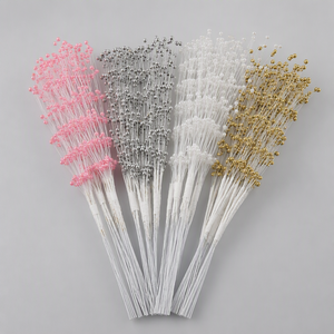Sprays de fleurs artificielles perlées faites à la main, roses, argentées, dorées, en cristal, pour arrangements floraux de mariage, vente en gros - Product Image 1