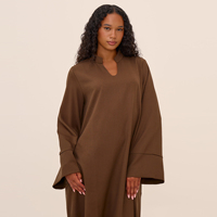 Nouvelle arrivée 2026 Robes modestes Robe abaya simple fermée pour femmes musulmanes avec poches Col en V Mélange de lin Vêtements islamiques