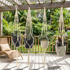 Porte-plante en <span class=keywords><strong>corde</strong></span> de coton fait main, support de <span class=keywords><strong>pot</strong></span> de fleurs en macramé <span class=keywords><strong>DIY</strong></span>, panier <span class=keywords><strong>suspendu</strong></span> tissé - Product Image 6