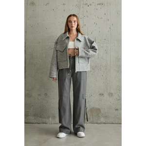 Pantalones Anchos Grises de Cintura Alta para Mujer, de Algodón y Fibra de Bambú, Transpirables - Product Image 4