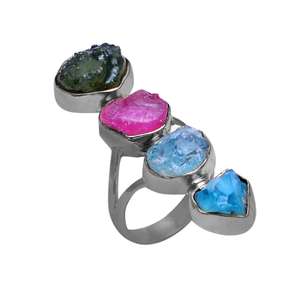 Anillo De Plata De Ley 925 con piedra preciosa, anillo largo con peridoto auténtico De Rubí, aguamarina, chapado en oro, para Casa De Plata - Product Image 4