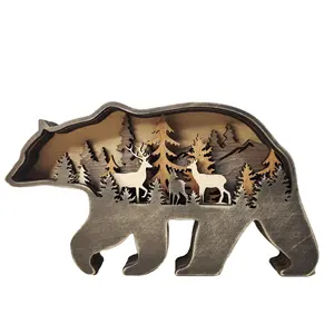 Decorazione animale in legno 3D con luce orso in legno alce lupo cavallo aquila sculture in legno ornamenti da tavolo decorazione da parete