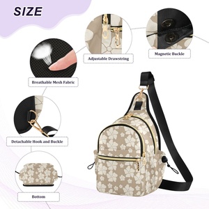 Custom Design Brown Hau Flower Polyester Hawaii Aloha Shoulder <b>Chest</b> Bag <b>Small</b> Crossbody Sling Bag for Women - Product Image 3