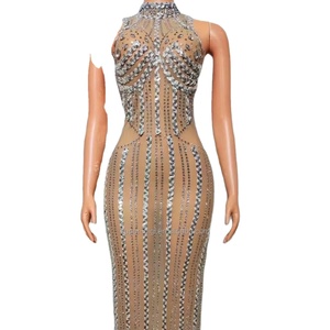 Phụ Nữ Quần Áo Cổ Cao Sexy Xem Qua Không Tay Nâu Ăn Mặc Thanh Lịch <span class=keywords><strong>Prom</strong></span> Dresses Cho Buổi Tối Bên Bóng Phòng - Product Image 1