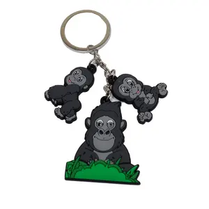 Custom animal series 2d monkey soft pvc rubber keyring for zoo souvenir