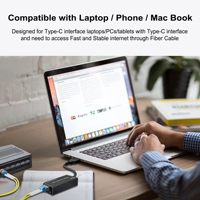 Adaptateur réseau SFP USB 3.0 Type-C Hereta LNK-TCF1000 Gigabit Ethernet 10/100/1000 Mbps Boîtier en aluminium portable