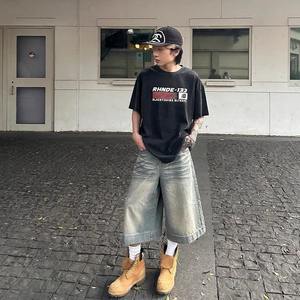 Pantalones Cortos Vaqueros Retro Americanos Lavados Estilo Vintage para Hombre, de Primavera, Rectos, Sueltos, de Siete Puntos, Casuales, Acampanados, de Longitud Media, Modernos y Transpirables - Product Image 3