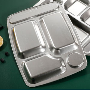 स्कूल कैंटीन रेस्तरां फास्ट फूड डिवाइडेड डिनर प्लेट्स भोजन परोसने वाली स्टेनलेस स्टील ट्रे 6 डिब्बे लंच बॉक्स बच्चों के लिए - Product Image 5