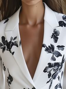 <span class=keywords><strong>Blazer</strong></span> floreale Casual sportivo Chic europeo da <span class=keywords><strong>donna</strong></span> con stampa <span class=keywords><strong>blu</strong></span> in tessuto a doppio petto - Product Image 2