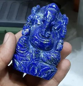 Patung Ganesha berukir batu Lapis Lazuli, patung Tuhan dari India