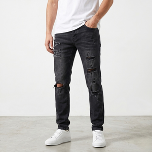 Men's Designer Ripped <b>Jeans</b> Light Blue Distressed Skinny Fit Denim Pants Paint Splatter Hip Hop Streetwear Wholesale TKAN860 - Product Image 3