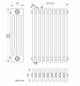 High Quality White Three Post Horizontal Radiator 600mm Wall Mounted Steel <strong>Heater</strong> Home Heating Radiator - Product Image 4