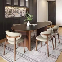 Ensemble de table à manger moderne en bois de noyer massif avec pieds ronds, extensible et convertible, 8 chaises pour restaurant et salle à manger à domicile