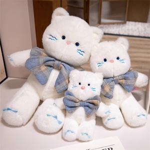 All'ingrosso gatto peluche bianco e nero con grande papillon farcito per bambini regalo di colore marrone papillon simpatico gatto peluche - Product Image 5