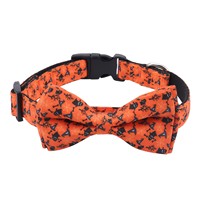 Nouveau collier pour chien en polyester - Motif araignée et citrouille avec nœud papillon - Accessoire pour animaux de compagnie pour la fête d'Halloween