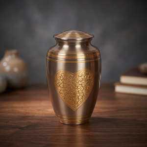 Gold Metal Cremation Urn Keepsake <b>Casket</b> Heart Pattern Memorial <b>Ash</b> Container Tabletop Remembrance Urn - Indian Home Crafts - Product Image 2
