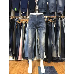 Stock du fabricant jean bleu noir pour homme, pantalon skinny en denim de coton, Stock de liquidation, surstock